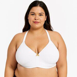 Cacique Womens White Halter Bralette Bra Plus Size 48DDD Lace Back